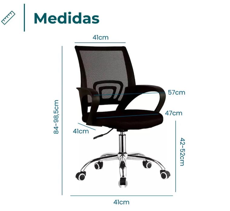 Silla Escritorio Oficina Pc con Ruedas Almohadón Color Negro - Imagen 3