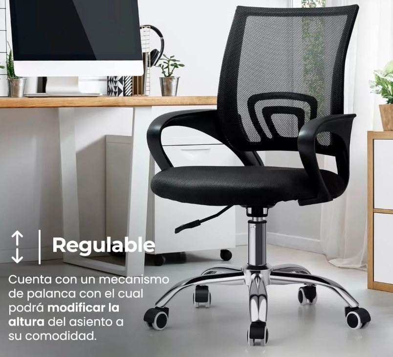 Silla Escritorio Oficina Pc con Ruedas Almohadón Color Negro - Imagen 7