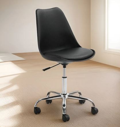 Silla Escritorio Oficina Pc Eames Con Ruedas Almohadón Color Negro